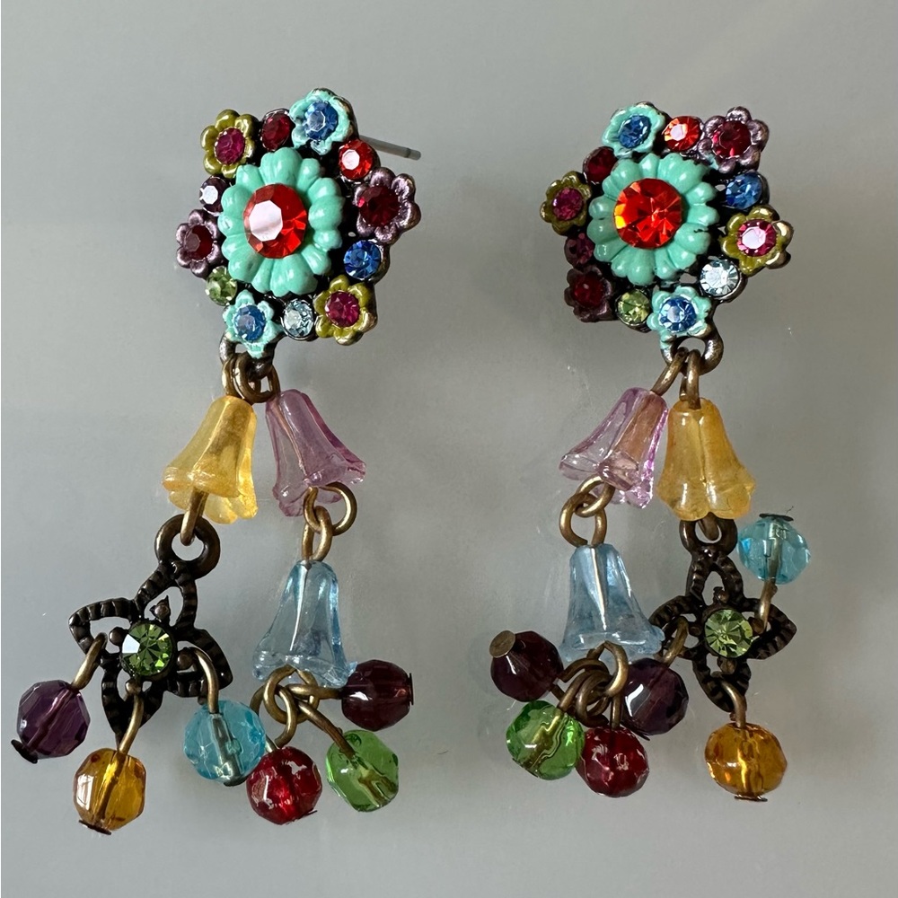 Vintage MX Colorful Crystal and enamel Floral Drop Earrings